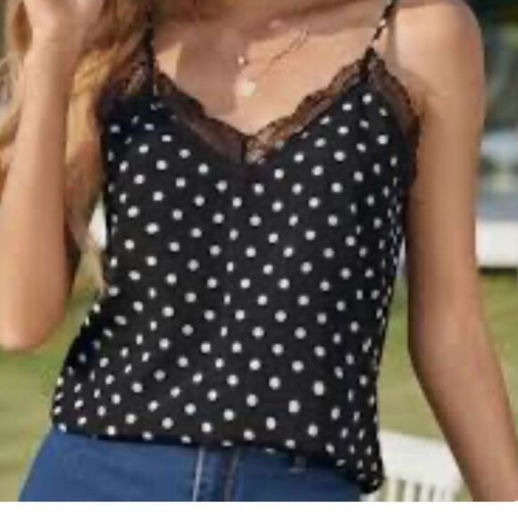 Socialite Polka Dot Lace Trim Cami Top Size XL - Picture 1 of 10